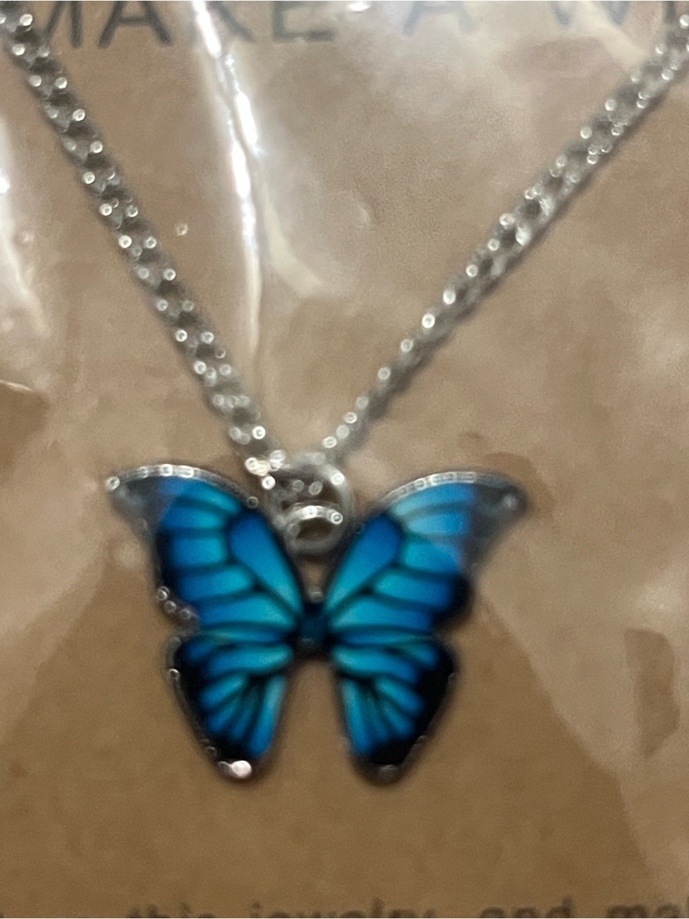 Butterfly Pendant Necklace - Blue Enamel on Silver Chain